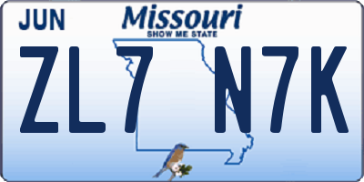 MO license plate ZL7N7K