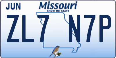 MO license plate ZL7N7P