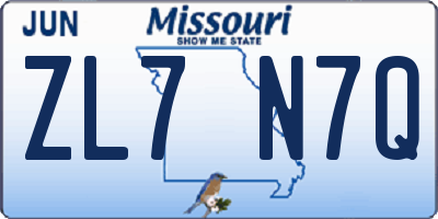 MO license plate ZL7N7Q