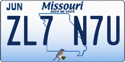 MO license plate ZL7N7U