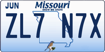 MO license plate ZL7N7X