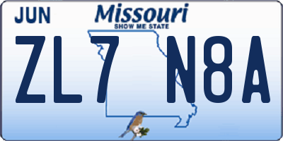 MO license plate ZL7N8A