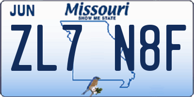 MO license plate ZL7N8F