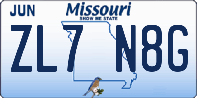 MO license plate ZL7N8G