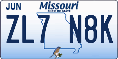 MO license plate ZL7N8K