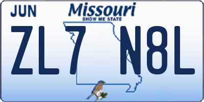 MO license plate ZL7N8L