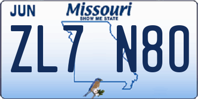 MO license plate ZL7N8O