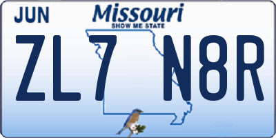 MO license plate ZL7N8R