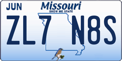 MO license plate ZL7N8S