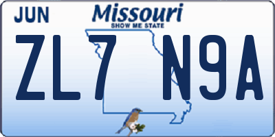 MO license plate ZL7N9A