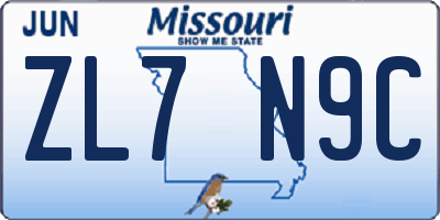 MO license plate ZL7N9C