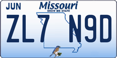MO license plate ZL7N9D