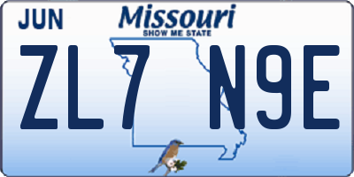 MO license plate ZL7N9E