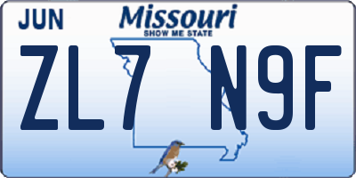 MO license plate ZL7N9F