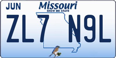 MO license plate ZL7N9L