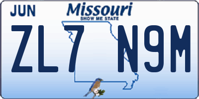 MO license plate ZL7N9M