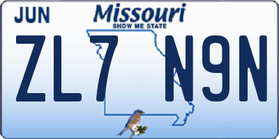 MO license plate ZL7N9N