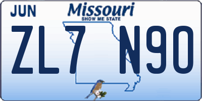 MO license plate ZL7N9O