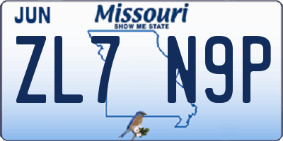 MO license plate ZL7N9P