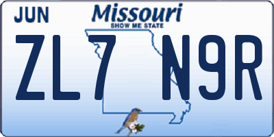 MO license plate ZL7N9R