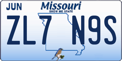 MO license plate ZL7N9S