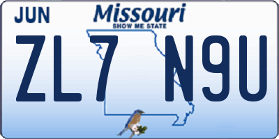 MO license plate ZL7N9U