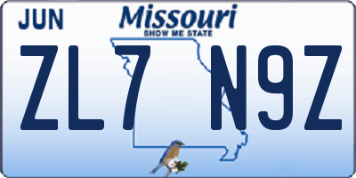 MO license plate ZL7N9Z