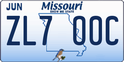 MO license plate ZL7O0C