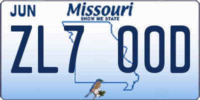MO license plate ZL7O0D