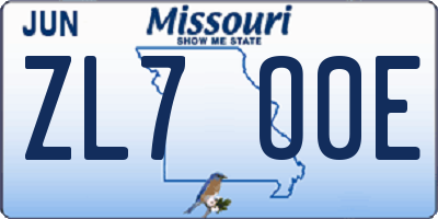 MO license plate ZL7O0E