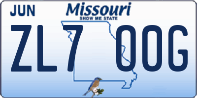MO license plate ZL7O0G