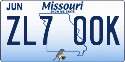 MO license plate ZL7O0K