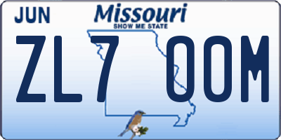 MO license plate ZL7O0M