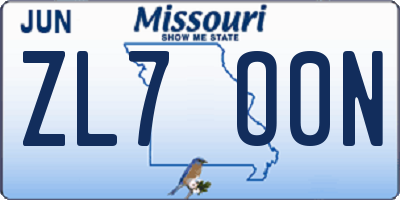 MO license plate ZL7O0N