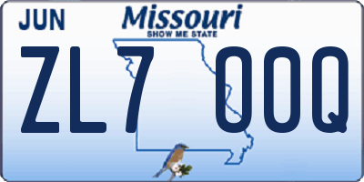 MO license plate ZL7O0Q