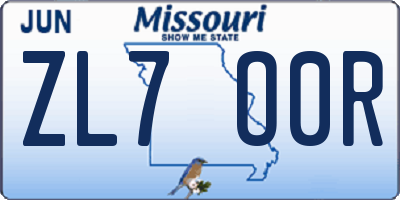 MO license plate ZL7O0R