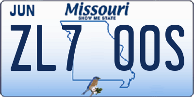 MO license plate ZL7O0S