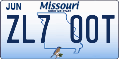 MO license plate ZL7O0T