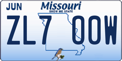 MO license plate ZL7O0W