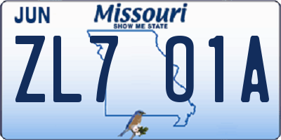 MO license plate ZL7O1A