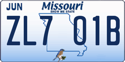 MO license plate ZL7O1B