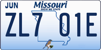 MO license plate ZL7O1E