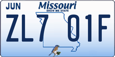 MO license plate ZL7O1F