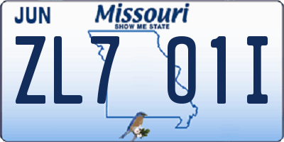 MO license plate ZL7O1I