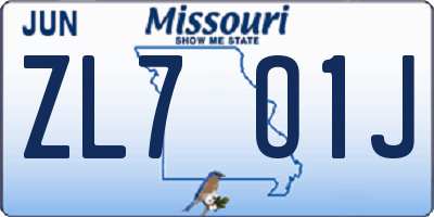 MO license plate ZL7O1J