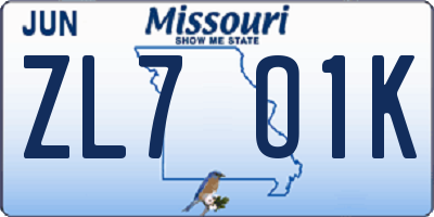 MO license plate ZL7O1K