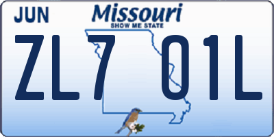 MO license plate ZL7O1L