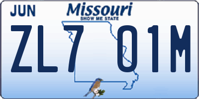 MO license plate ZL7O1M