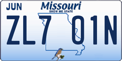MO license plate ZL7O1N