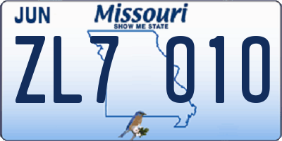 MO license plate ZL7O1O